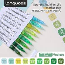 Ensemble de 9 couleurs de stylos marqueurs à pointe souple en acrylique Languo, 198 couleurs pour livre de peinture graffiti DIY étudiant, couleurs résistantes à la décoloration, marqueurs de couleurs empilables, série noir brillant et tons de peau pour peindre des figures, pinceaux acryliques souples imperméables, DIY chaussures et chemises