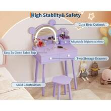 Juego de Tocador para Niñas con Luces | Mesa de Maquillaje y Juego de Imitación para Princesitas | Madera Resistente, Cajones para Guardar Juguetes y Accesorios - Morado - Ver 8