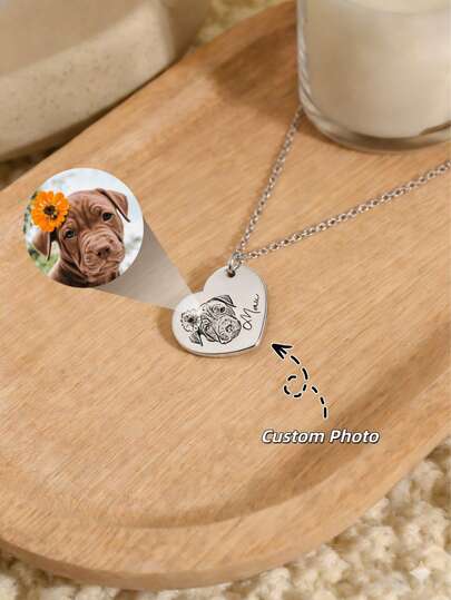 1pc Customized Minimalist Heart Necklace | Customized Pet Photo Minimalist Jewelry | Customized Heart Necklace With Photo | Memorial Necklace For Friends | Minimalist Stainless Steel Necklace | Electroplated Customized Gift | Customized Necklace Commemorating Pet Friendship | Minimalist Necklace Commemorating Eternal Companion | Handmade Necklace | Customized Necklace | Anniversary Gift | Personalized Gift | Gift For Cat Mom | Gift For Girlfriend | Minimalist Necklace | Birthday Gift | Wedding/Anniversary Gift