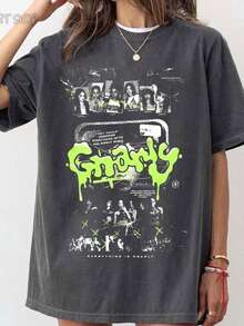 Gnarly Vintage Graphic PNG _ Grunge Y2K PNG _ Neon Green Streetwear PNG _ Edgy Retro Aesthetic Top _ - màu đen - Xem 1