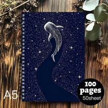 1pc A5 Spiral Notebook With Beautiful Starry Sky And Whale Shark Design, Suitable For Daily Notes, Office Supplies, School, Art Creation, Study Notes, Sketches, Excellent Gift Choice, 50 Pages - A5 - View 1