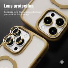 1pc Brown Matte Metal Invisible Ring Holder Magnetic Wireless Charger, Includes Glass Lens Film, Adjustable Pivot Stand, PC Soft Edge Anti-Drop Protective Phone Case Compatible With Apple 17 16 15 14 13 12 11 Pro Plus Max Air - Brown - View 6