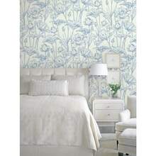 Vinjiasin Papel Tapiz Adhesivo Removible Azul Floral Papel de Contacto Moderno de Loto para Baño Dormitorio Autoadhesivo Removible Hoja de Flores 16.1" x 78.7" - Azul - Ver 2