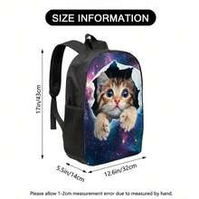 1 Starry Sky Cat Wall-Breaking Backpack - 2D Flat Print Lightweight Travel Backpack With Adjustable Shoulder Straps, Large Capacity Zipper Closure Design, Suitable For Commuting, School, And Daily Use, Fun Design, High-Quality Construction - 混合 - 查看 3