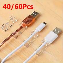 40/60个透明塑料线缆夹 - 透明线缆整理器，适用于墙面和桌面线缆管理，免打孔粘性线缆固定器，自粘式线缆夹，无缝夹，桌面数据线接收器 - 彩色 - 查看 7