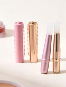 1 pieza/2 piezas Cepillo de labios de silicona con tapa y cadena desmontable, cepillo de maquillaje portátil para labios para viajes y uso diario, regalos - Multicolor - Ver 5