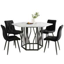 Dining Table And Chair Set (5-Piece Set), Modern Hexagonal Marble Dining Table + 4 Dining Chairs In Green Velvet To Create A Warm And Modern Restaurant - Black - View 1