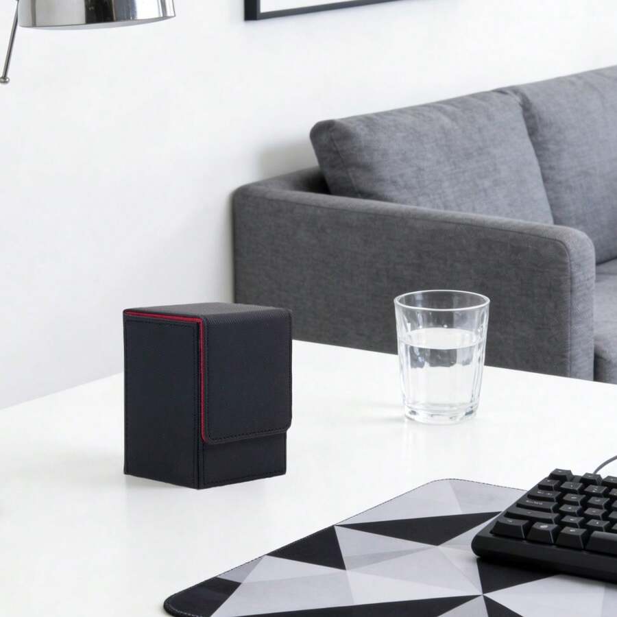 1 Flip-Top Faux Leather Card Storage Box, Portable For Organizing And Collecting Cards, Suitable For Storing And Collecting Game Cards And TCG Cards. - Black - View 1