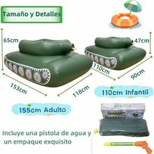 Flotador Inflable en Forma de Tanque Mir para Alberca, Sillón Flotante Gigante para Adultos y Niños, Incluye Pistola de Agua, para Fiestas Acuáticas y Verano - Tamaño infantil - Ver 2