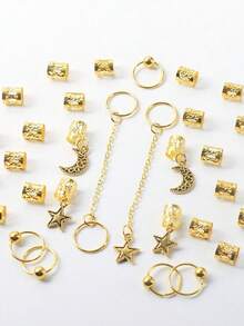 30件套开斋节金色星月流苏装饰套装，波西米亚风可爱嘻哈发夹、发带、发圈、编发配饰，开斋节礼物，派对装饰 - 金色 - 查看 6