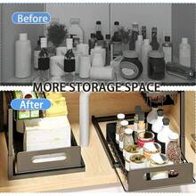 Wysuwany regał pod zlew, dwuwarstwowa przesuwna półka organizera, wielofunkcyjny regał do przechowywania w kuchni i łazience pod zlewem - Czarne - Zobacz 9