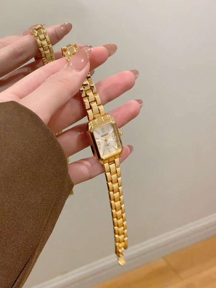 1pc Women's Minimalist Casual Elegant Vintage Middle Eastern Style Bracelet Watch, Retro Gold Color - Gold - View 1