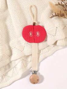 1pc Baby Pacifier Chain With Embroidered Apple, Clover, Ginkgo Leaf Designs, Includes Wooden 3-Hole Pacifier Clip, Suitable For Baby Boys And Girls As Daily Use Gift