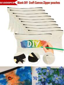 50/20/10/5件套空白帆布铅笔盒，配彩色拉链，DIY工艺绘画空白升华化妆包，洗漱用品收纳袋，学生文具袋，学校用品拉链袋，创意礼品袋，适合生日、节日、母亲节、情人节、开斋节等场合，轻便旅行收纳袋，个人物品收纳袋 - 米色 - 查看 8