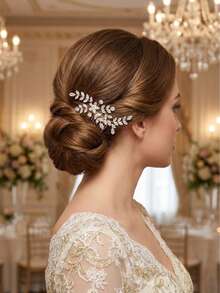 1件装女士精美新娘发梳，婚礼派对伴娘装饰发饰，镶嵌锆石的优雅头饰，情人节配饰 - 金色 - 查看 6
