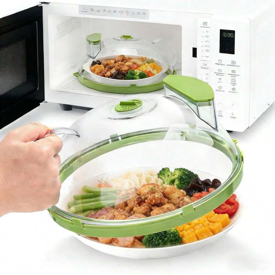2-In-1 Microwave Steamer And Splash Guard Lid, Transparent Microwave Splash Guard Lid With Handle And Water Storage Container, Microwave Plate Lid, Home Kitchen Gadgets And Accessories (1PC) - 綠色 - 查看 1