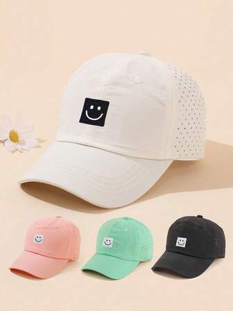 1PC Kids Smiling Face Baseball Cap - Breathable Sun Hat For 3-8 Year Old Toddlers' Everyday & Outdoor Wear