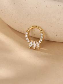 1Pc 925 Sterling Silver Classic Geometric Elements Cubic Zirconia Helix Hoop Hypoallergenic Pure Silver Nose Piercing Suitable For Women For Daily, Dates, Vacation, Wedding, Party, Holiday Gift - Gold - View 2