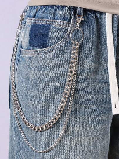 1pc Fashionable Multilayer O-Shape Chain Silver Metal Personalized Hip Hop Pants Chain