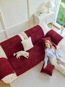 1pc Burgundy Soft Velvet Sofa Cushion, Armrest Pad, Backrest Pad, Excluding Throw Pillow, Minimalist Style, Non-Slip Back, Multi-Functional, Stain-Resistant, Dust-Proof, Wear And Scratch Resistant, Suitable For Holiday Decor, All Season