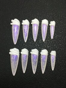 10件套手工制作4.5厘米细高跟美甲套装，饰以水钻、条纹和蝴蝶结，适合女性和女孩，可用于聚会、节日和日常佩戴。美甲配件，亚克力美甲套装，包含套装、手工压制美甲贴片、假指甲贴纸和美甲用品。 - 彩色 - 查看 2