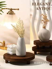 1 pièce/set Plateau rond en bois, support de bougie en bois multifonction, plateau à fruits de cuisine, plateau de rangement pour salle de bain - 1 pièces - Voir 6