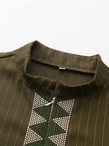 2pcs Men's Wedding Suit Set, Waist Cinched Pants, Striped Long Sleeve Shirt, African Formal Attire - Olive Green - View 6