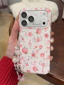 Y2K Sweet Cute Honey Peach Bow Stars Sequins Phone Case Compatible With IPhone 17 Pro Max 17 Pro 17 16 Pro Max 16 Pro 16 15 Pro Max 15 Pro 14 Pro Max 14 Pro 13 12 Pro Max 11 16 15 14 Plus With Lovely Bracelet Creative Fruit Pattern Protective Back Cover - White - View 2