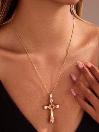 1 pieza Collar con colgante de cruz de estilo vintage para mujer, collar elegante y retro, regalo para seres queridos, cumpleaños, festividades, recuerdo, uso diario, incluye bolsa de terciopelo