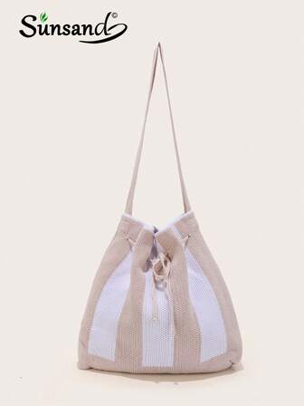 1 st. trendig axelväska i färgblock för kvinnor, polyester med stor kapacitet, avslappnad väska för studenter, utomhusbruk, shopping, fotografering, mångsidig