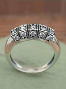 1枚时尚简约镶嵌亮面锆石几何戒指，女士节日派对婚礼新年珠宝礼物 - 戒指 - 查看 2