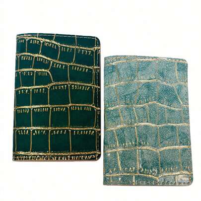 Funda/Portapassaporte/Billetera con relieve de cocodrilo y borde dorado/plateado, accesorio de viaje ligero y de moda, unisex, ideal para parejas de vacaciones