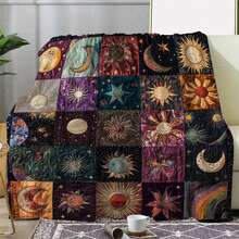 Retro Moon, Star And Sun Printed Blanket,Super Soft Flannel Printed  Blanket,As Birthday Gifts, Family, Wedding, Souvenir Blankets, Polyester Blankets Suitable For All Seasons, Washable, Machine Washable, Lightweight, Breathable, Comfortable, Warm, Unique, 280gsm For Him, Her Personalized Ideal Gifts For Her, Him, Family, Boyfriend, Girlfriend, Father, Family, Mother, Lover, Daughter, Son, Grandfather, Grandmother, Teacher,Doctor, Nurse,Friend, Classmate, Pet. Perfect Nap, Camping, Travel, Home, Daily Life, Office Decoration, Birthday, Anniversary, Valentine's Day, Thanksgiving, Graduation Season,Christmas, Halloween, Mother's Day, Father's Day, Wedding, New Year Gifts ,Sofa,Bed,Car,Bedroom,Living Room,Office,  Outdoor Camping, Beach,Wall Decoration - Nhiều màu 7 - Xem 2