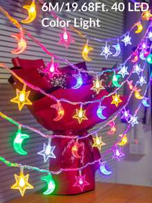 1条1.5/3/6米电池供电家居装饰星月串灯，室内房间装饰仙女灯，卧室装饰，派对装饰，婚礼装饰星光灯，卧室墙面装饰月亮串灯 - 星星+月亮 - 查看 13