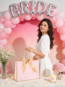 10个装牛皮纸横款礼品袋，带丝带和提手，适用于婚礼、伴娘感谢礼品、男女通用、生日、新娘送礼会感谢礼品、零售购物（粉色） - 粉紅色 - 查看 12