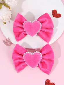 2个情人节粉色天鹅绒蝴蝶结发夹，适合女孩和青少年，鳄鱼夹甜美可爱蝴蝶结发饰，情人节约会蝴蝶结发卡，女士情人节发饰，爪夹，发夹，情人节配饰礼物，情人节配饰 - 粉色 - 查看 7