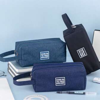 Large Capacity Double Layer Pencil Case, Mega Stationery Box, Portable Marker Pen Organizer Bag