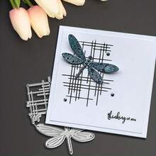 1件套蜻蜓和网格图案金属切割模具，工艺模具，适用于剪贴簿、相册、卡片、礼品卡 - 手工工艺品 - 銀色 - 查看 4