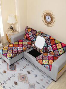 1pc Bohemian Style Printed Stretch Sofa Slipcover, Anti-Slip Multifunctional Furniture Protector For Bedroom, Office, Living Room - Multicolor - View 3