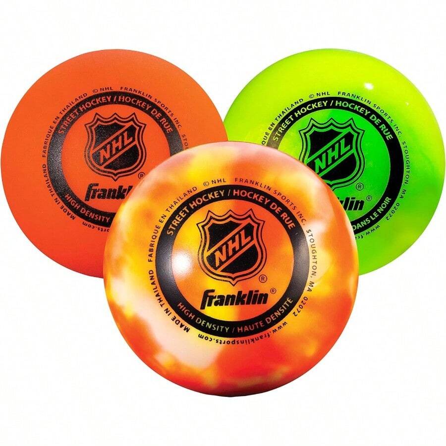 Franklin Sports  - Pelotas de Hockey Callejero Sin Rebote Al Aire y Sobre Ruedas - Tamaño Oficial Para Jóvenes y Adultos Varios Colores - Multicolor - Ver 1
