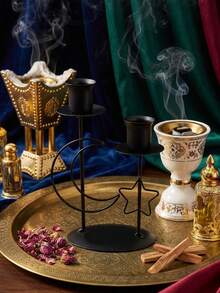 1 قطعة/مجموعة حامل شمعة رمضاني من الحديد الأنيق، مثبت على الطاولة، ديكور رومانسي لطاولة الطعام المنزلية، مصنوع من مواد متينة، مثالي لعشاء الشموع والديكور المنزلي، مناسب لجميع المستخدمين، بأشكال نجمة وقمر وفانوس - متعدد الألوان - مشاهدة 11