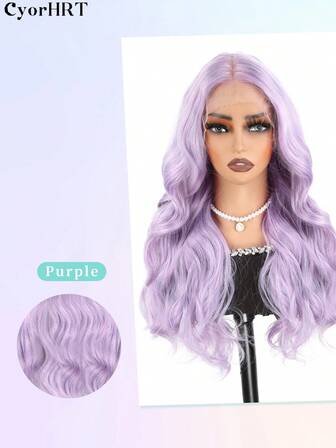 20英寸耐热合成纤维假发，13x6长款Yaki波浪卷发假发，预先拔毛的发际线，高清蕾丝前假发，有黑色、棕色、粉色、灰色、紫色可选，每根发丝都经过拔毛处理，发际线自然，适合日常佩戴，适合女孩、女性、角色扮演，外观自然柔和。
