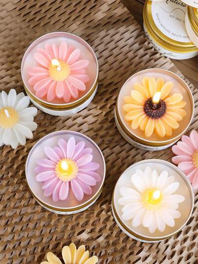 Vela de cera de soja con margaritas hecha a mano de 10 horas en lata, con aroma floral, regalo para mujeres, recuerdo de fiesta, decoración del hogar, fragancia relajante