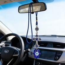 1件装时尚邪眼绿松石蓝眼睛水钻装饰十字架吊坠，汽车幸运饰品 - A - 查看 2