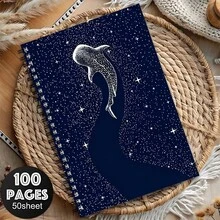 1pc A5 Spiral Notebook With Beautiful Starry Sky And Whale Shark Design, Suitable For Daily Notes, Office Supplies, School, Art Creation, Study Notes, Sketches, Excellent Gift Choice, 50 Pages - A5 - View 4