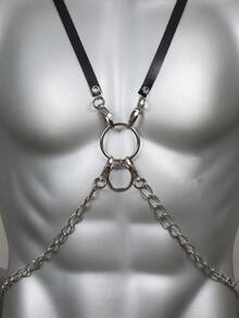 1 PC Fashion Men PU Leather Chest Harness Punk Club Costume Clothing Accessories Valentine's Day Party Carnival And Dating Accessory - Black - View 4