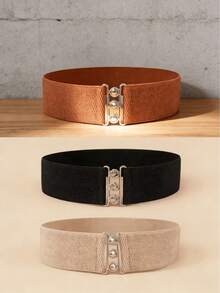 3pcs/Set Metal Buckle Elastic Waist Belt, Women's Dress Cinch Belt, Suitable For Halloween - Multicolor - View 3