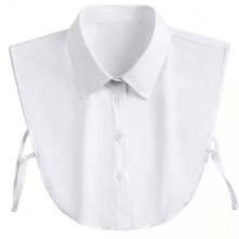 Detachable Shirt Collar For Women, Fake Collar Dickey With Buttons, Layered Look Accessory - White - View 1