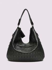 Nuova borsa a spalla/tracolla da donna di stile alternativo britannico, con grande capacità, decorata con teschi e borchie - nero - Visualizzare 7