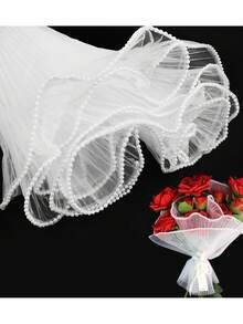 24/12yd Pearl Tulle Wrapping Paper, Bouquet Wrapping Tulle, DIY Gift Packaging, Ruffle Wave Tulle Floral Wrapping Paper, Gift Flower Wrapping Tulle, Suitable For DIY Valentine's Day Birthday Gift Decoration, Flower Shop Flower Packaging Supplies - Multicolor - View 1